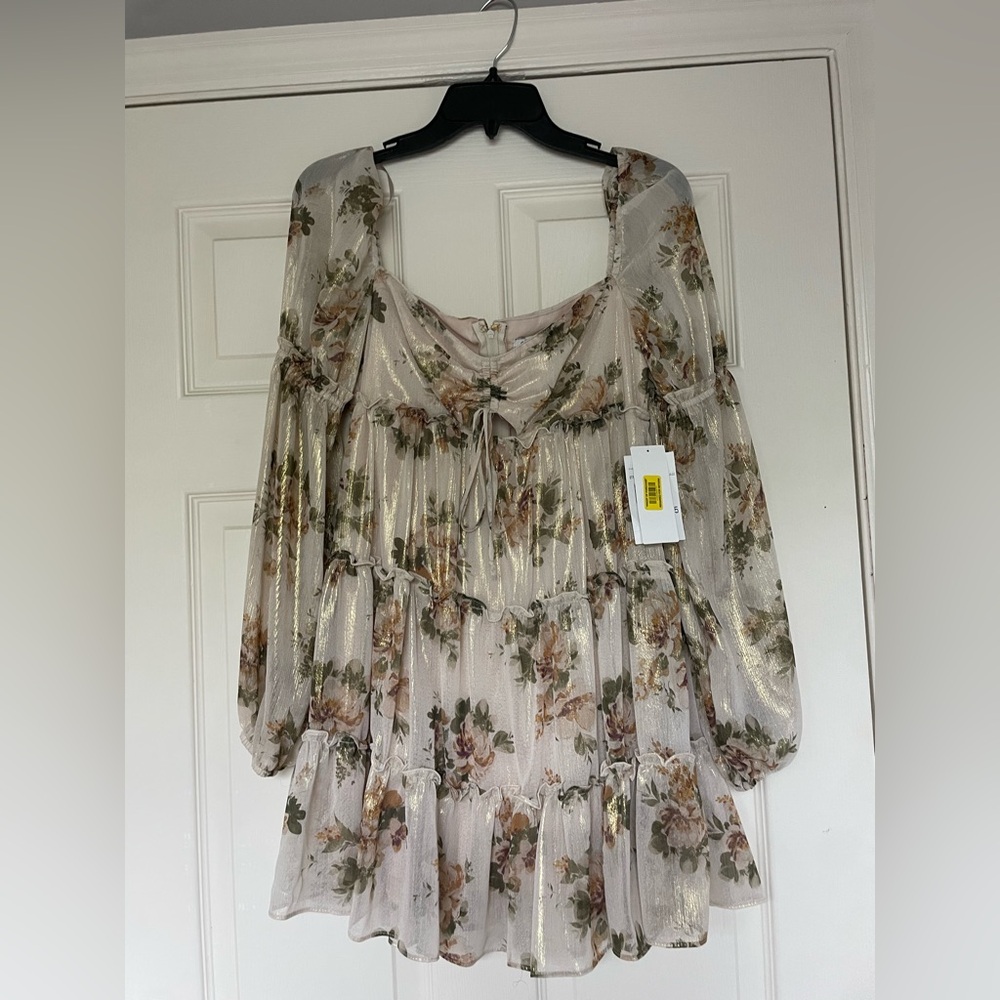 Floral & Shimmery Long Sleeve Dress